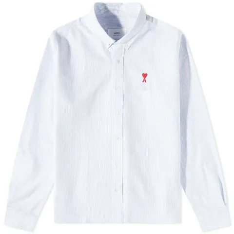 AMI Heart Striped Button Down Oxford Shirt