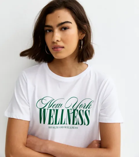 Women's White New York Wellness Print Relaxed T-Shirt