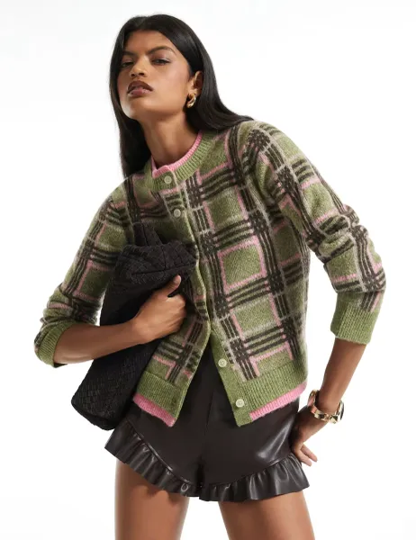 River Island Checked Cardigan with Wool