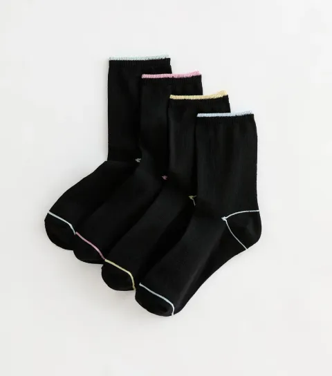 Pack of 4 Black Pastel Top Stripe Ankle Socks