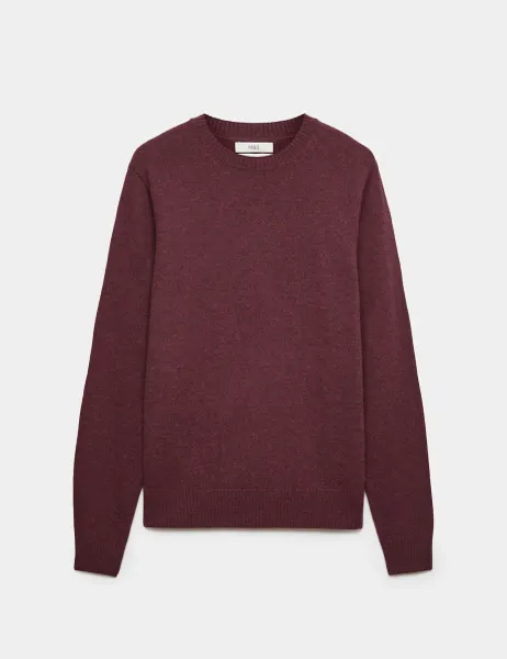 Marks & Spencer Pure Lambswool Crew Neck Jumper Bordeaux