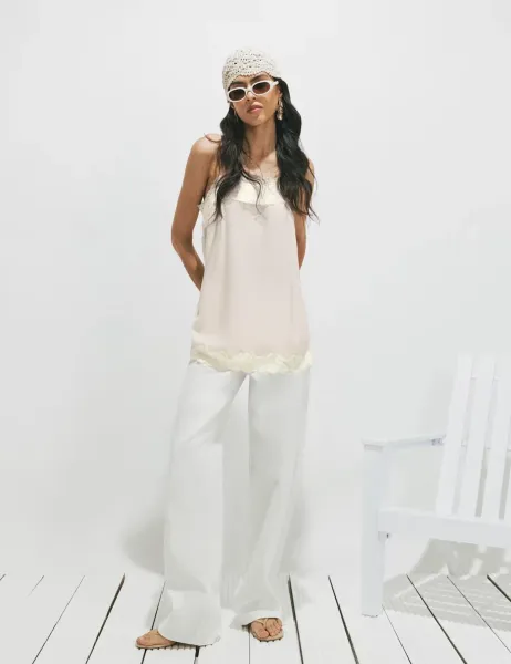 River Island Lace Trim Square Neck Cami Top Pink Mix