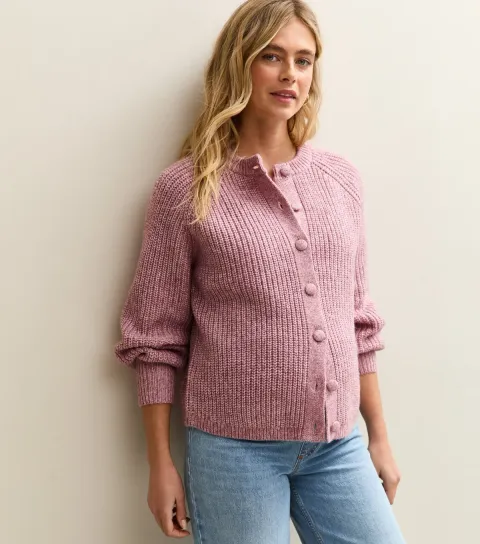 Women's Maternity Pink Ribbed Raglan Cardigan