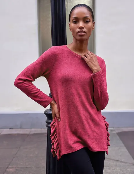 Roman Jersey Side Ruffle Tunic Top Pink