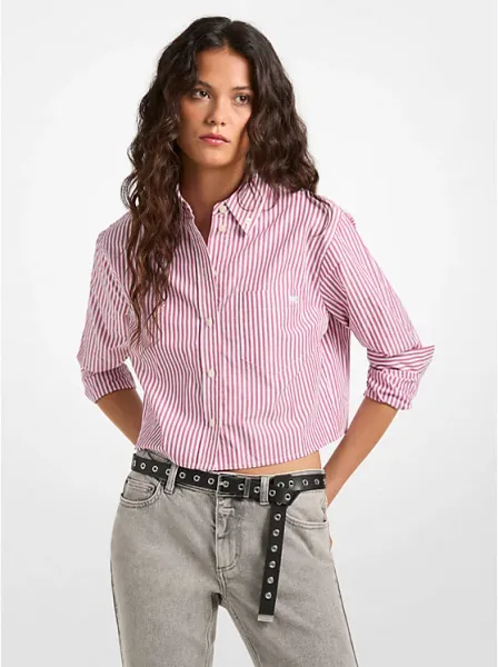 Striped Cotton Poplin Cropped Oxford Shirt