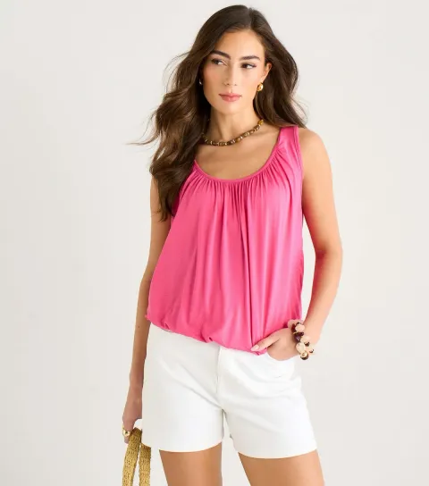 Women's Bright Pink Ruched Sleeveless Top
