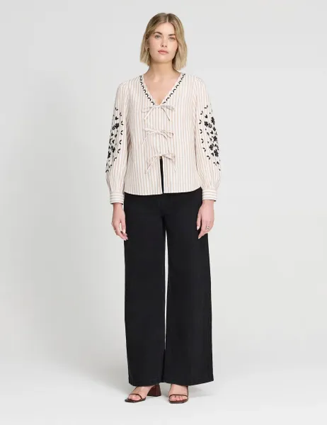 Finery London Pure Cotton Striped Top Natural Mix