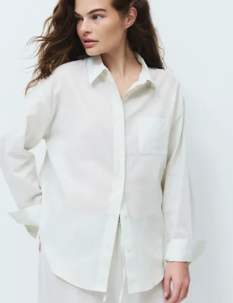 Marks & Spencer Pure Cotton Striped Collared Pyjama Shirt Pistachio