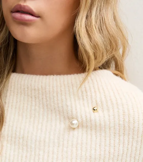 New Look Gold Tone Ball and Faux Pearl Pin Brooch