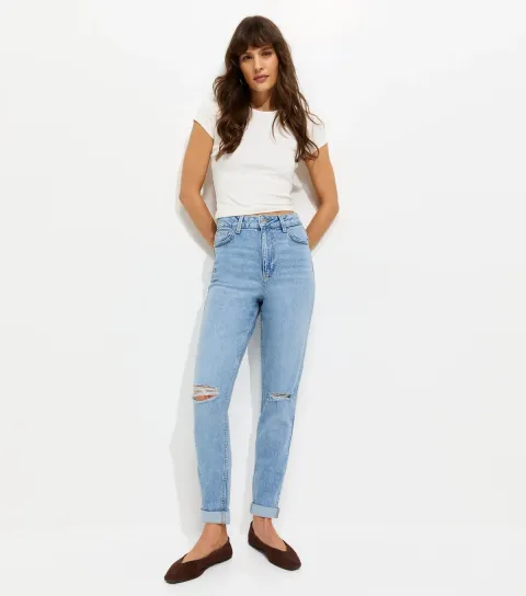 Women's Tall Blue Tori Ripped Mom Jeans
