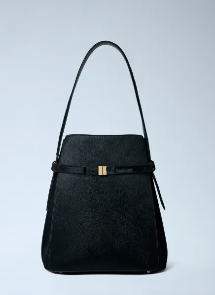 Belted Pony Hair Bucket Bag