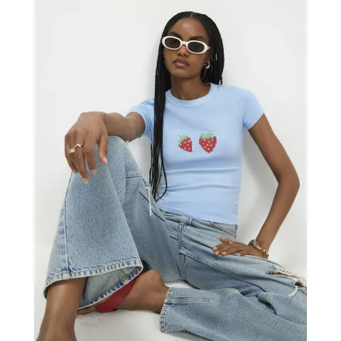 River Island Strawberry Fitted Baby Tee T-Shirt