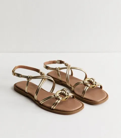 Women's Gold Tone Multistrap Sandals Vegan