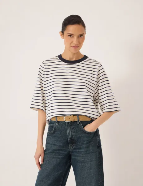 HUSH Pure Cotton Striped T-Shirt Navy Mix