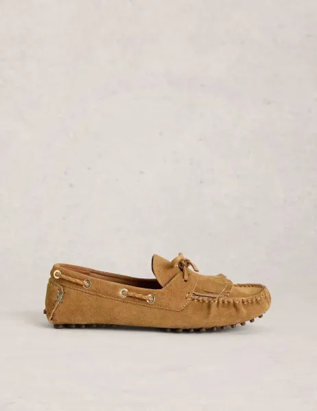 White Stuff Leather Tassel Flat Loafers Tan