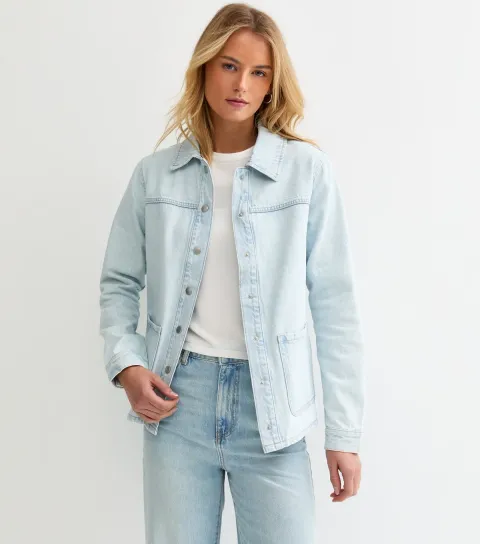Women's Tall Light Blue Denim Shacket