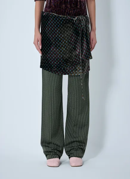 Printed Pants With Contrast Overlay