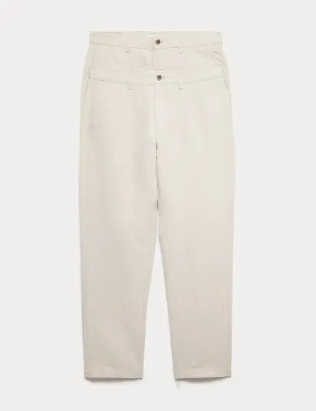 Marks & Spencer 2 Pack Regular Fit Cotton Linen Blend Chinos Stone Mix