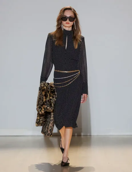 Marks & Spencer Polka Dot Funnel Neck Midi Shift Dress Black Mix