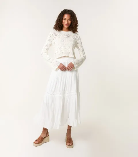 Blue Vanilla Women's White Lace Trim Tiered Skirt
