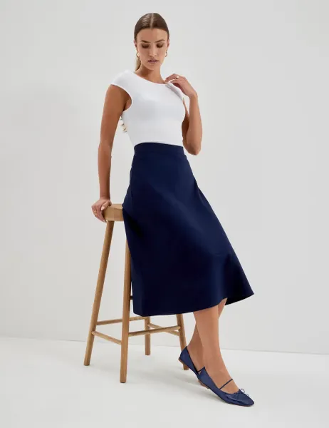 Finery London Jersey Midi A-Line Skirt Navy