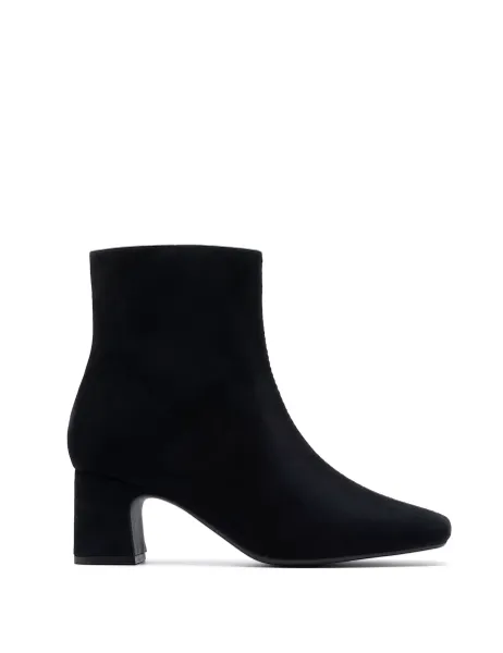 Clarks Suede Block Heel Ankle Boots Black