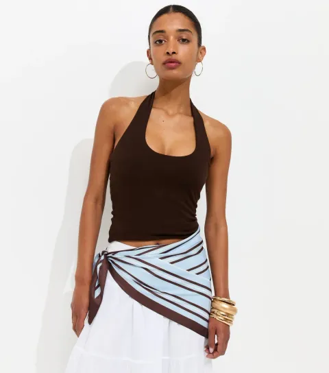 Blue Striped Satin Scarf