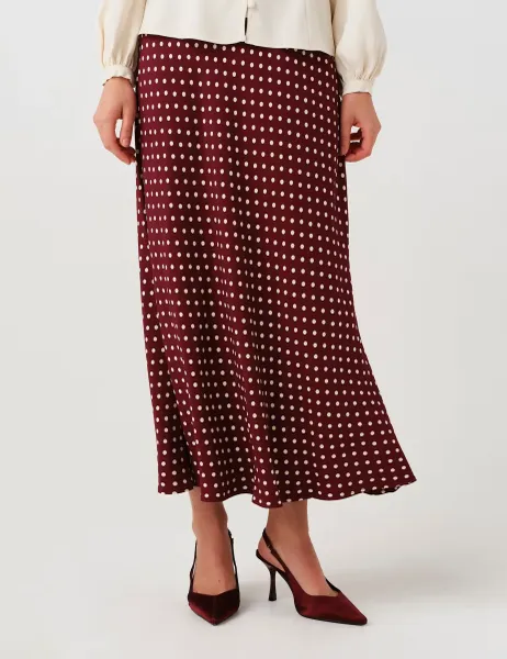 Satin Spot Print Midi Slip Skirt Burgundy Mix