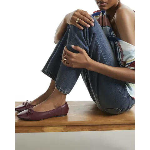 River Island Burgundy Toe Cap Bow Ballet Flats
