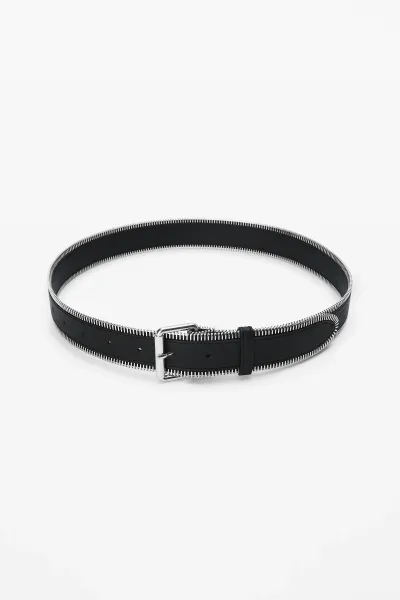 Wide Zipper Belt in Crinkle Leather