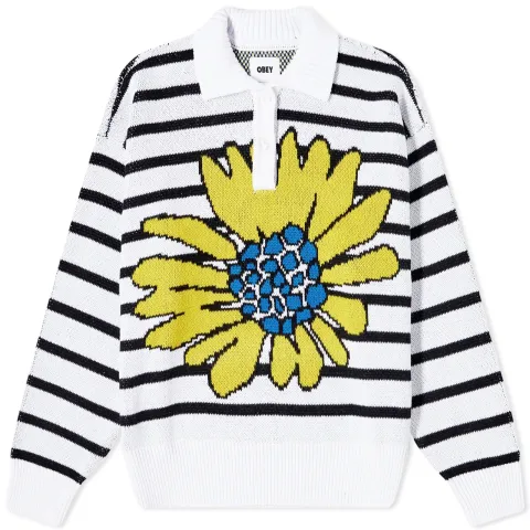 Flower Stripe Polo Sweater