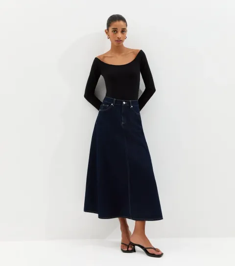 Women's Indigo Wash Denim Circle Midi Skirt