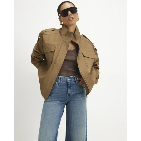 River Island Petite Faux Leather Funnel Neck Jacket