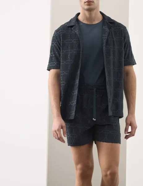 Autograph Cotton Rich Jacquard Towelling Shorts Dark Petrol