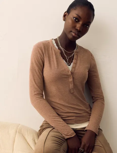 Per Una Henley Top With Wool Neutral