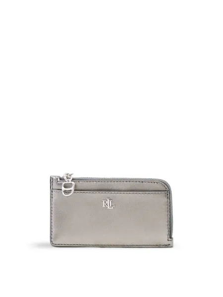 Lauren Ralph Lauren Small Leather Zip Card Case - Dark Pewter