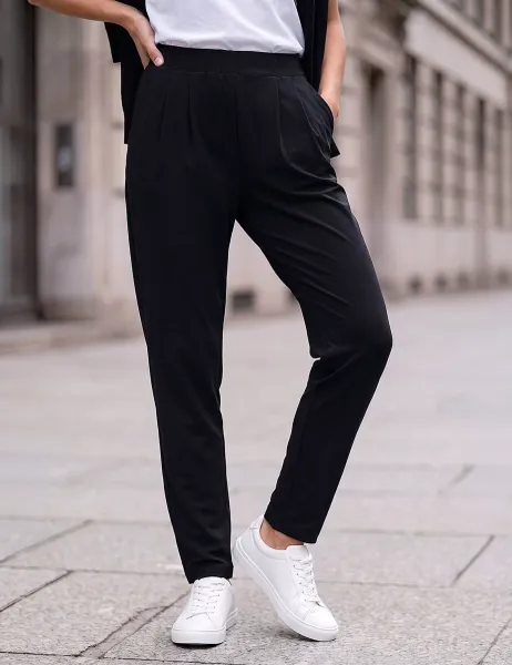 Roman Elasticated Waist Slim Leg Hareem Trousers Black