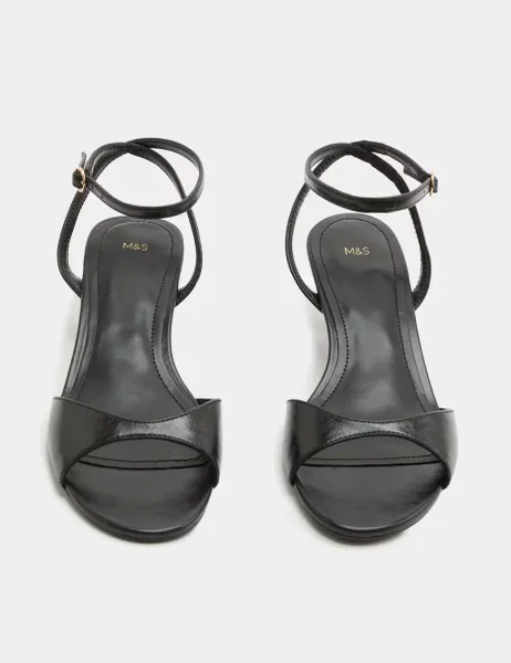 Marks & Spencer Ankle Strap Kitten Heel Peep Toe Sandals Black
