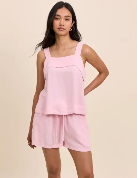 Nobody's Child Square Neck Tie Back Tank Top Pink