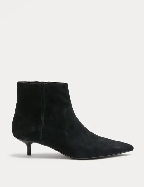 Marks & Spencer Suede Kitten Heel Pointed Ankle Boots Black