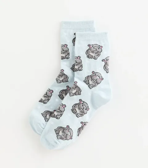 Light Blue Hippo Socks