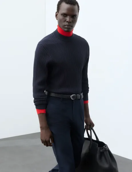 Autograph Ribbed High Neck Jumper Dark Navy