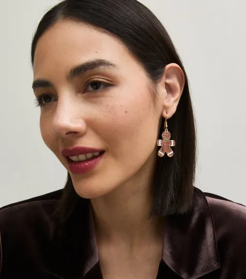 New Look Brown Christmas Glitter Gingerbread Drop Earrings