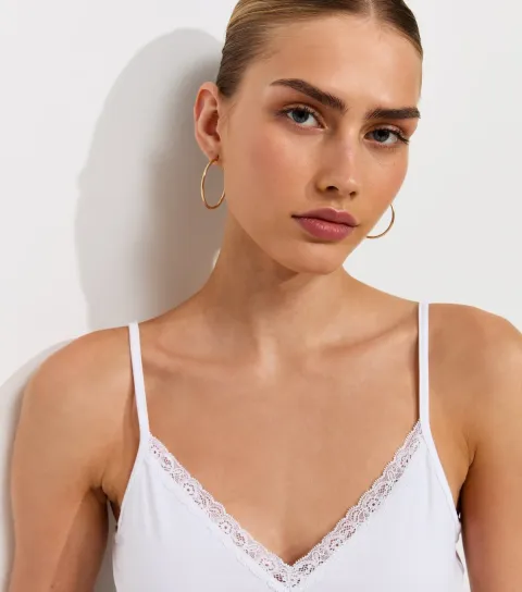 New Look Women's White Lace Trim V-Neck Cami Top