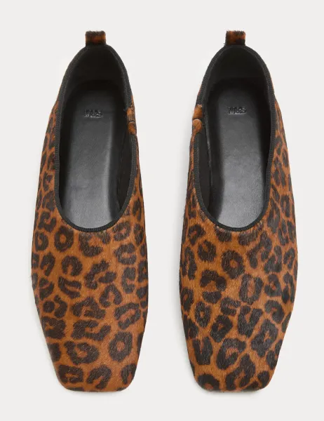 Hair On Leather Leopard Print Ballet Pumps Brown Mix