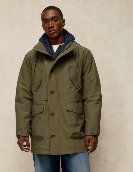 White Stuff Cotton Rich 2 in 1Hooded Parka Jacket Khaki