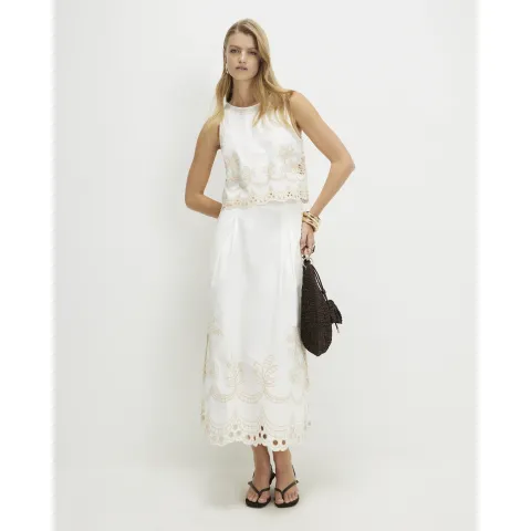 River Island Cotton Cutwork Midi Skirt