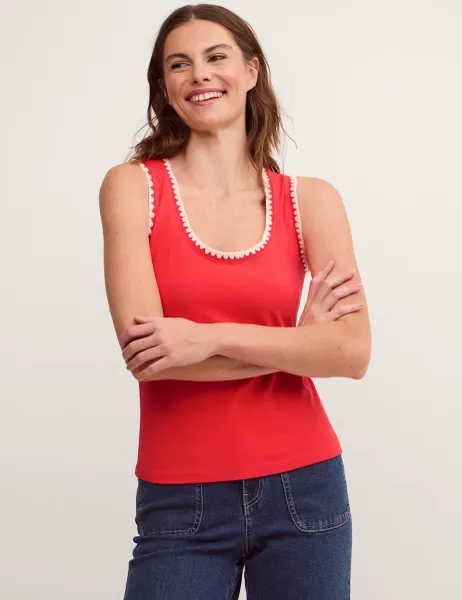 Monsoon Cotton Rich Jersey Cami Top Red Mix