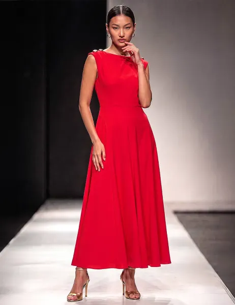 Roman Metal Work Crepe Midi Dress