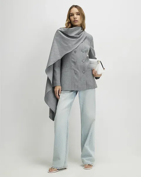 River Island Striped Double Breasted Cape Blazer